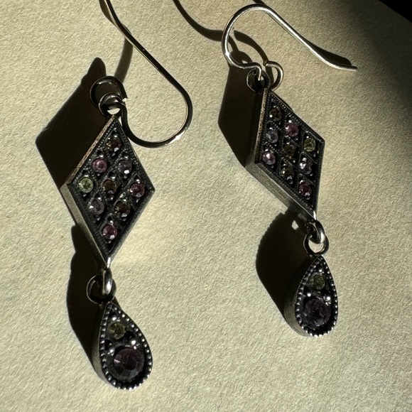 Patricia Locke silver tone multicolored crystal dangle vintage earrings - Picture 13 of 13